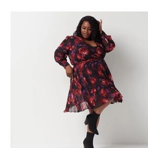 Jason Wu Black and Red Floral Long Sleeve Dress